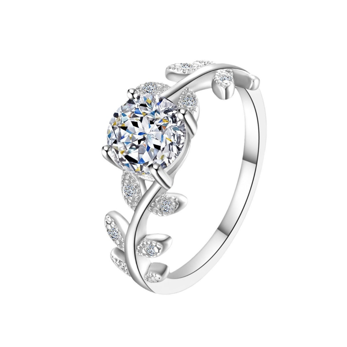 1 Carat Moissanite 925 Sterling Silver Leaf Ring by Trendsi
