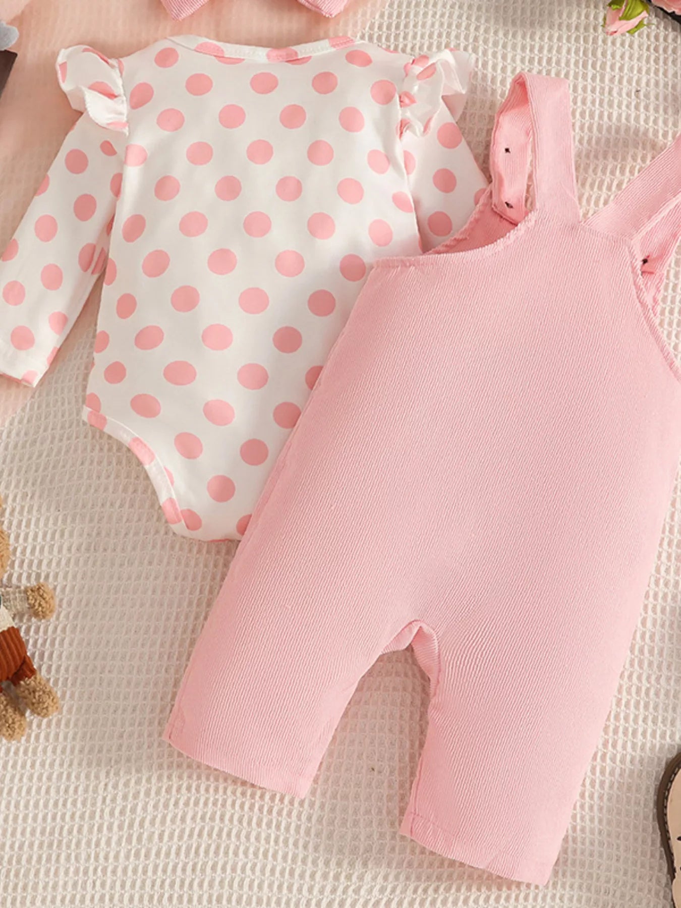 Children's Polka Dot Top and Overalls Set with Headband by Trendsi