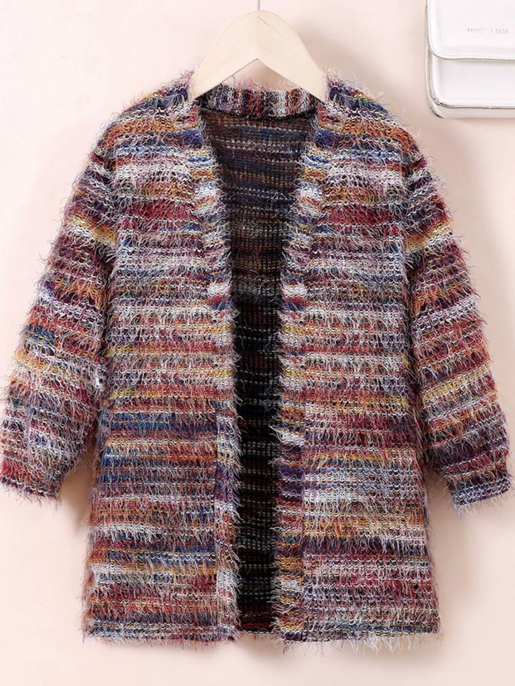 Children's Colorful Knitted Fuzzy Cardigan by Trendsi