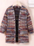 Children's Colorful Knitted Fuzzy Cardigan by Trendsi