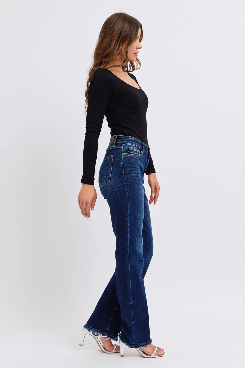 Judy Blue Full Size Raw Hem Straight Leg Jeans by Trendsi