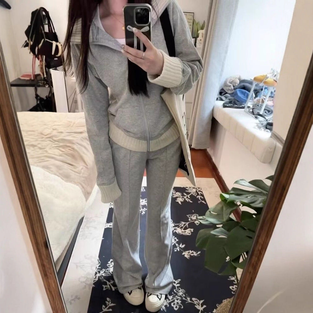 Version Of Chanel's Style Casual Multicolor Coat Wide Leg Trousers Two-piece Set by DC-THE CEO