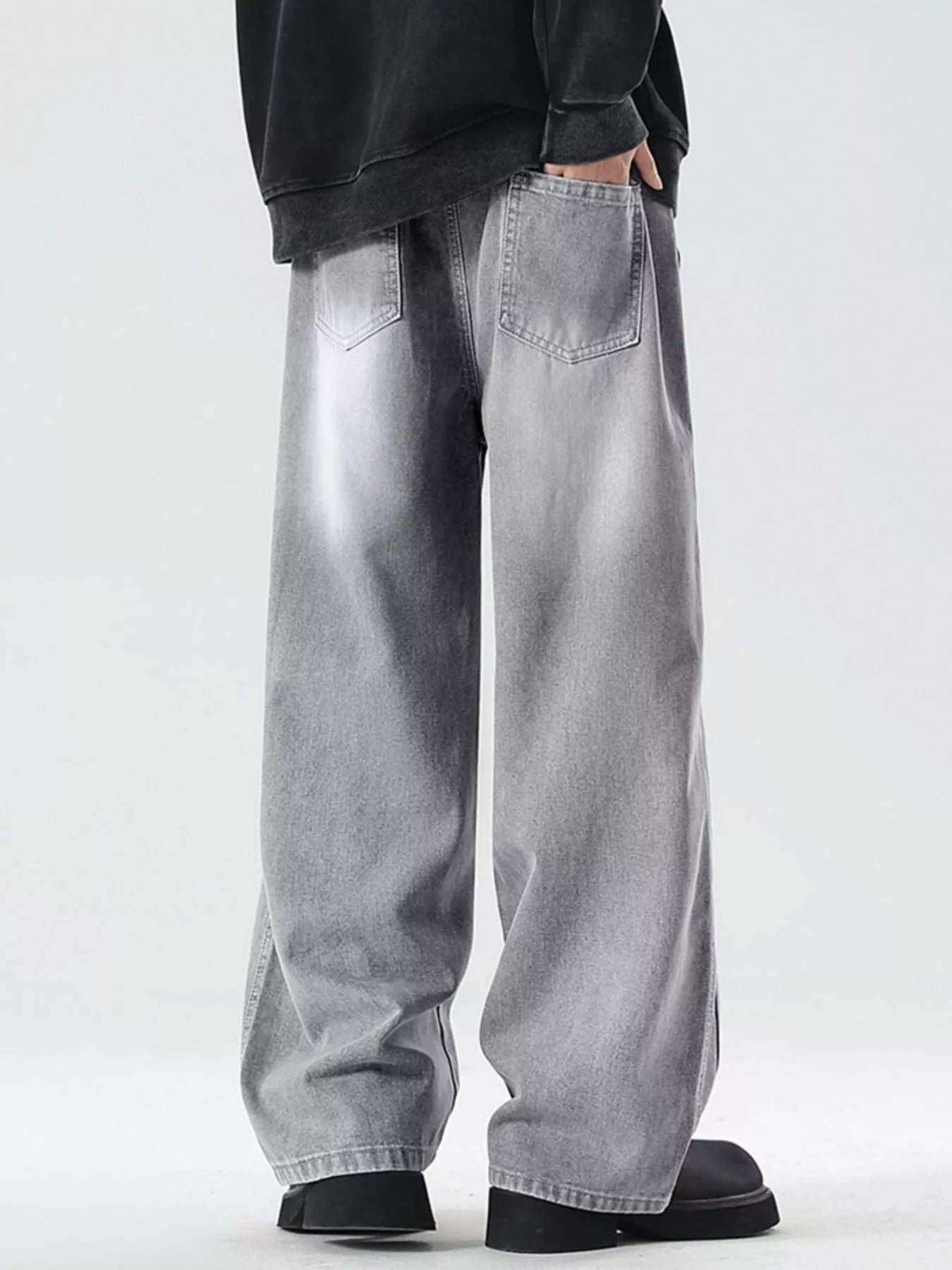 Men's Full Size Wash Wide Leg Jeans Plus Size by Trendsi