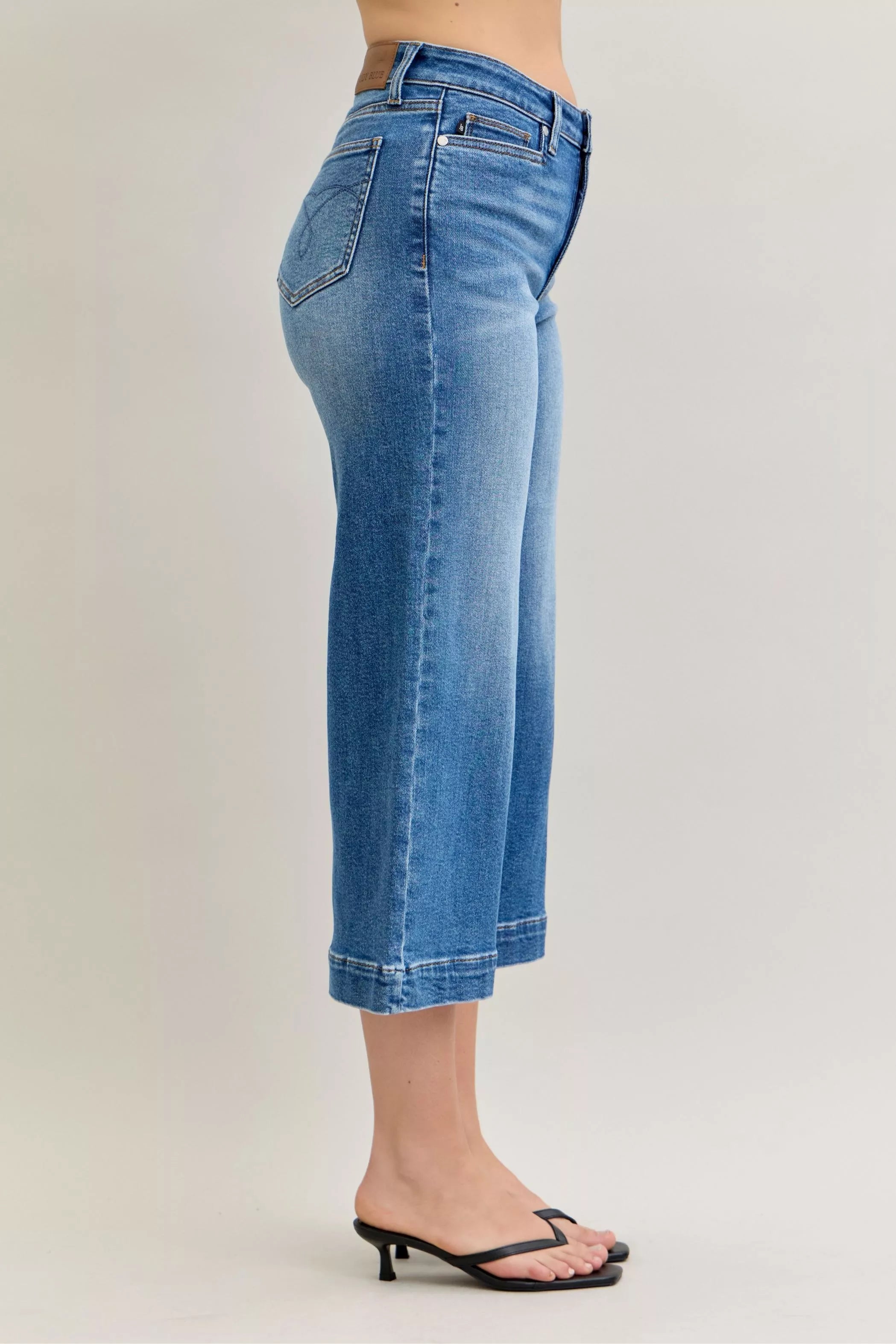 Judy Blue Mid Rise Crop Wide Leg Jeans by Trendsi