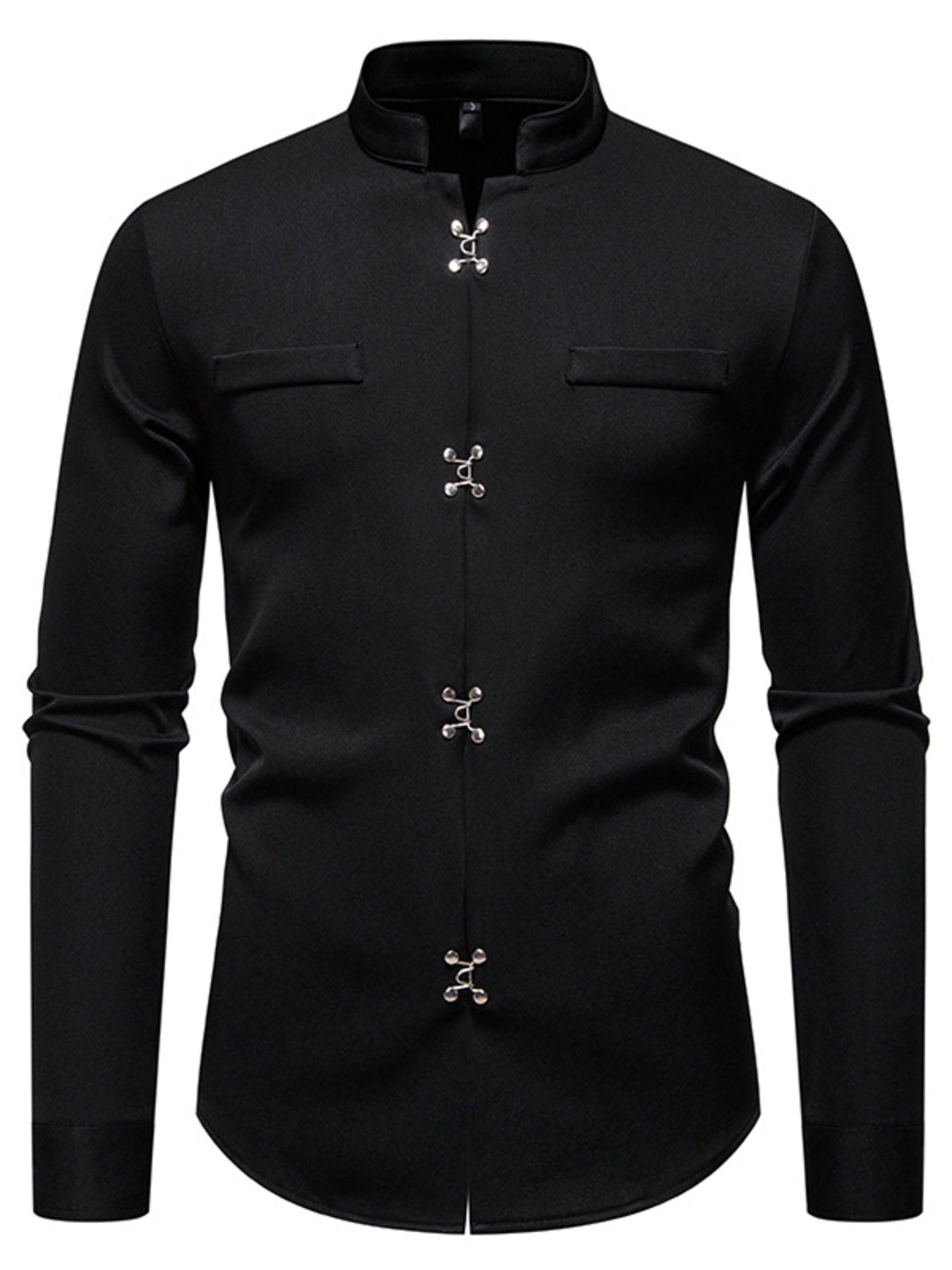 Men's Mandarin Collar Slim Fit Long Sleeve Shirt by Trendsi
