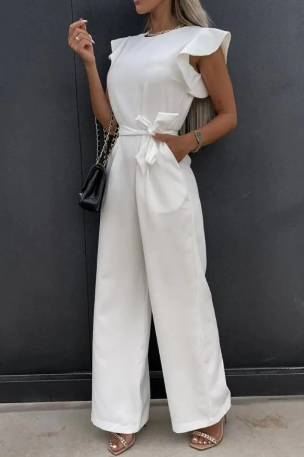 Round Neck Cap Sleeve Jumpsuit by Trendsi