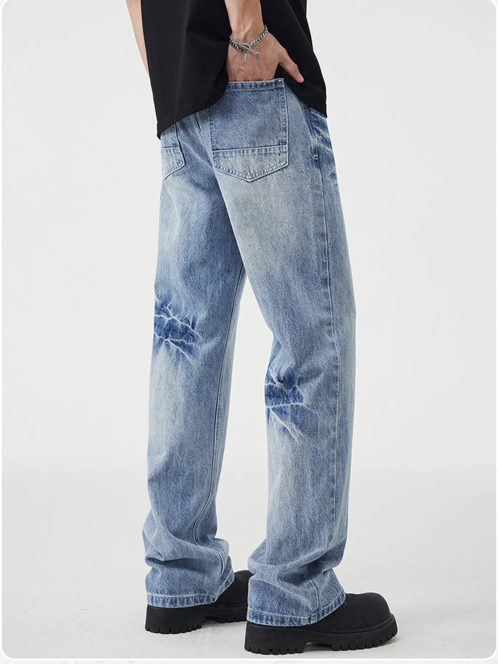 Men's Vintage Wash Wide Leg Jeans by Trendsi