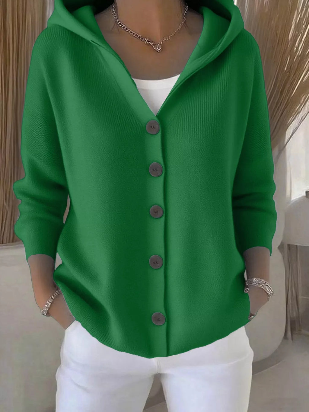 Full Size Hooded Button-Front Soft Knit Cardigan Plus Size by Trendsi