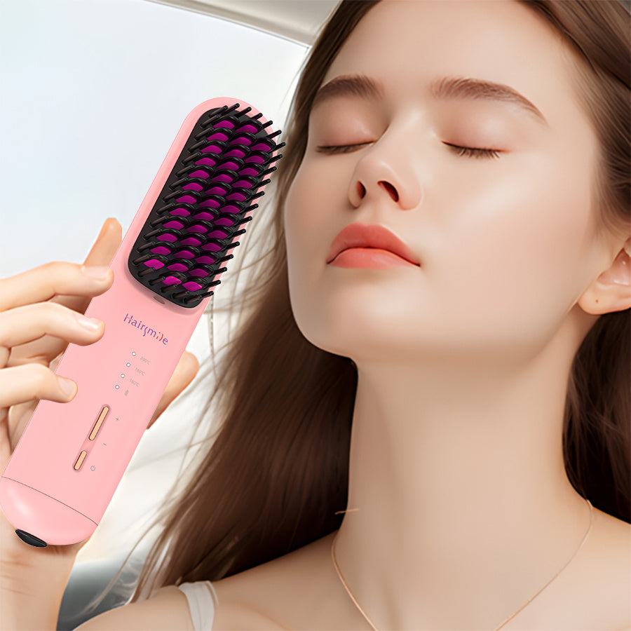 Portable USB Rechargeable Cordless Men Beard Hair Straightener Brush Mini Wireless 2 In 1 Woman Hair Straightener Comb by DC-THE CEO