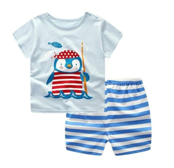 new children's summer children's clothing short-sleeved suit cotton boy girls small children cartoon summer two-piece by DC-THE CEO