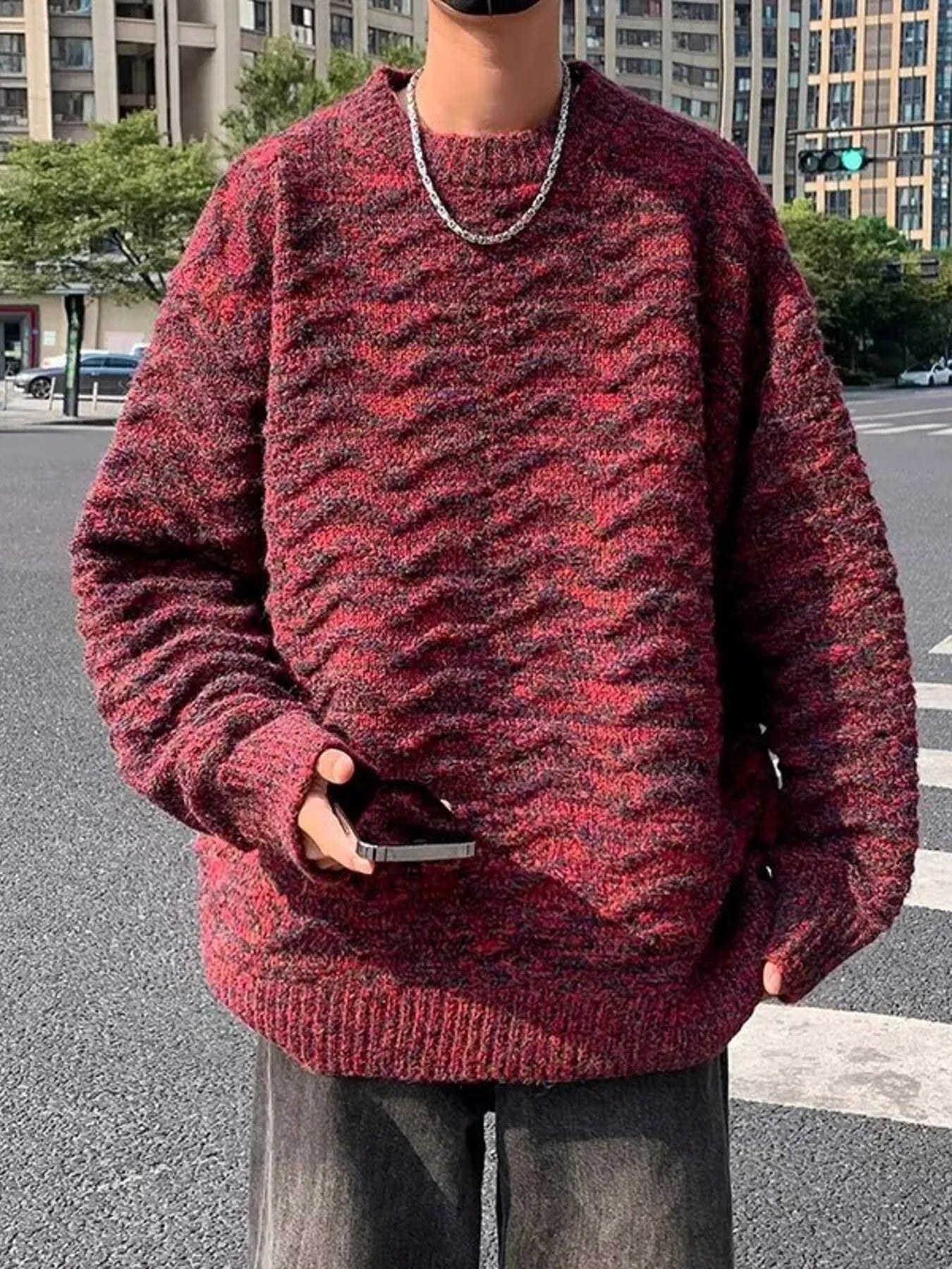 Men's Textured Knit Pullover Sweater by Trendsi