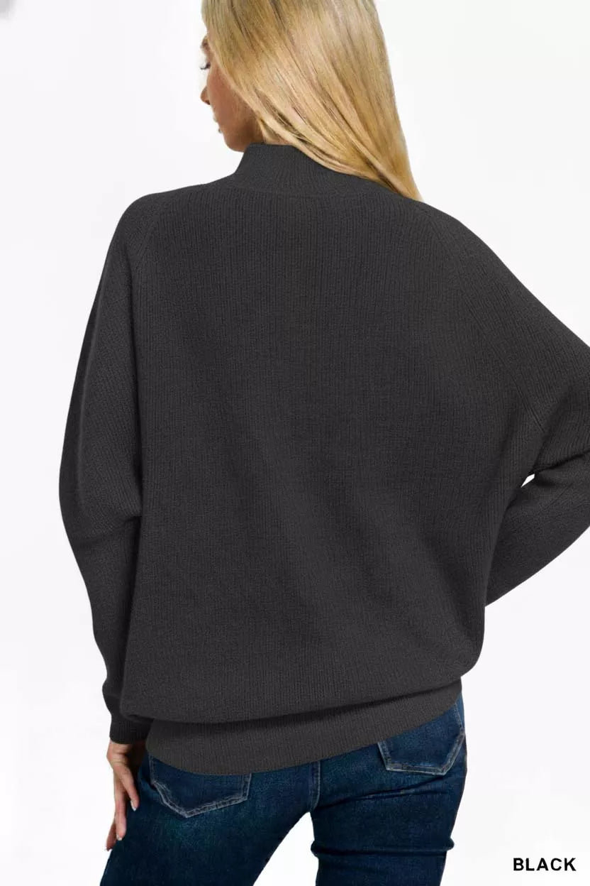 Zenana Viscose Dolman Sleeve Mock Neck Sweater by Trendsi