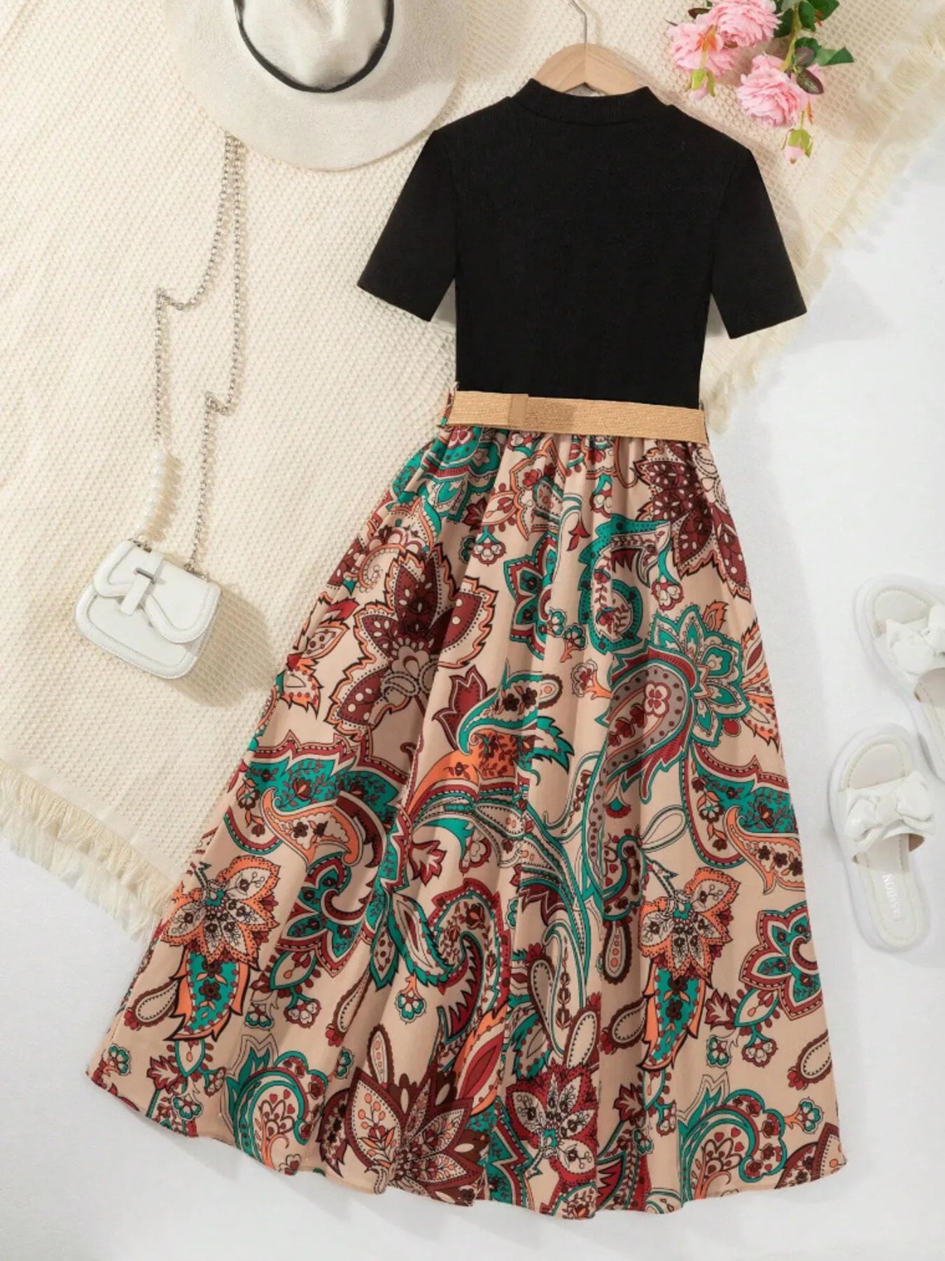 Children's Printed Short Sleeve Dress by Trendsi