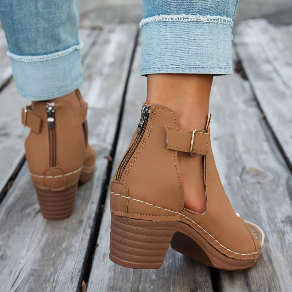Buckle Block Heels Sandals by Trendsi