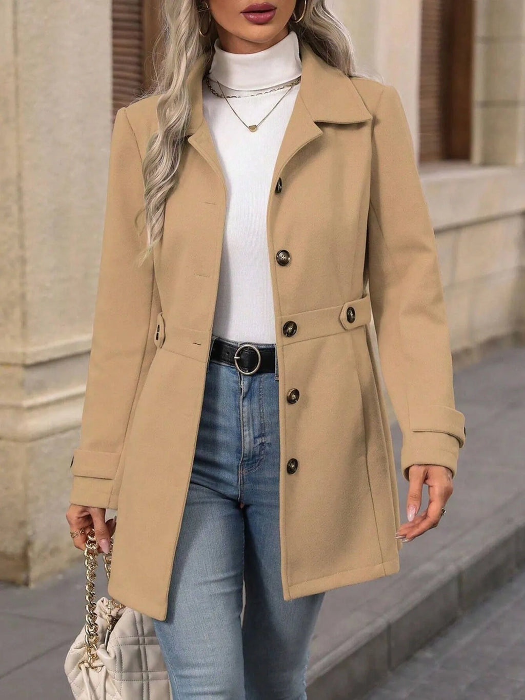 Button Up Long Sleeve Coat by Trendsi