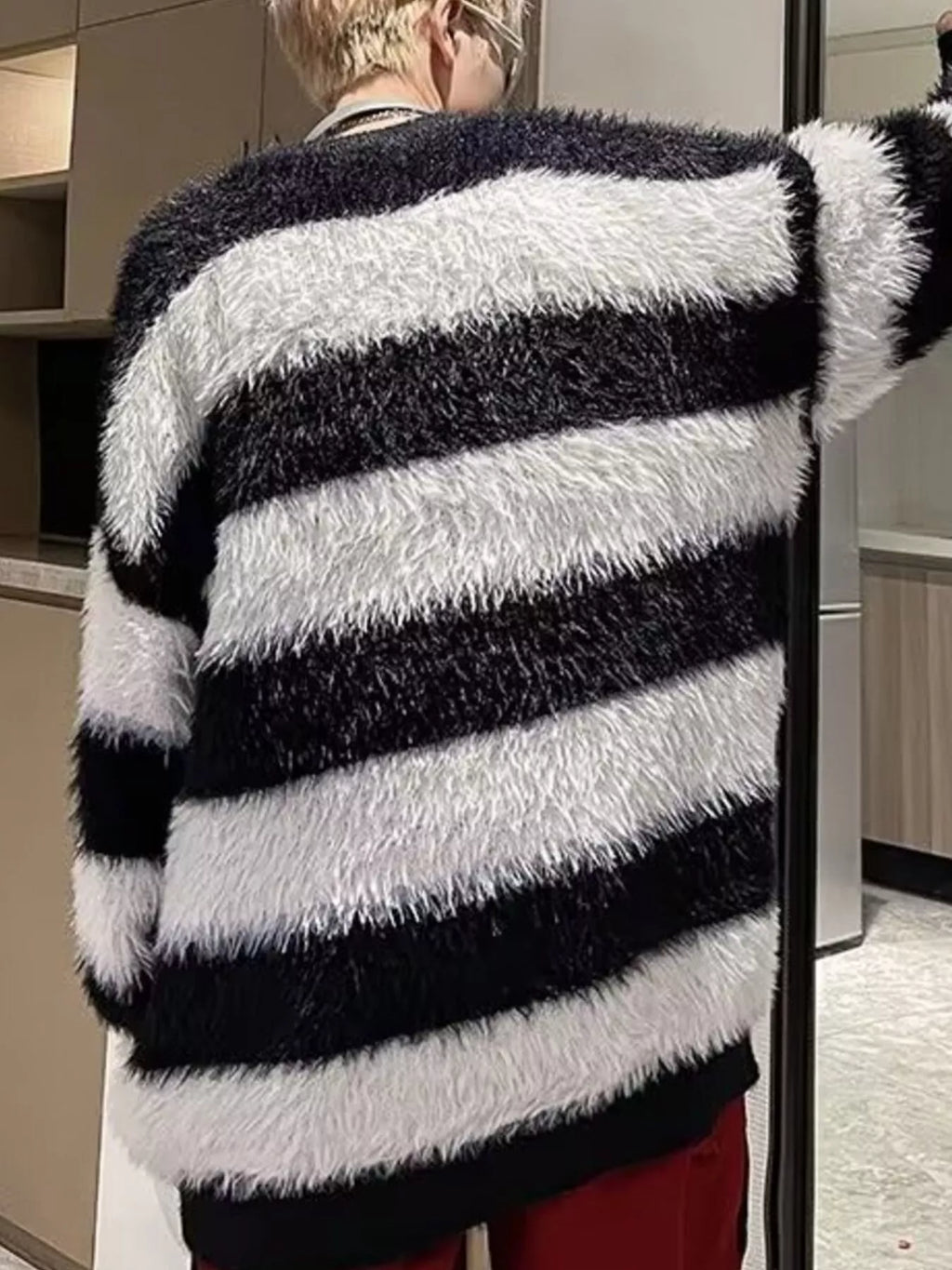 Men's Striped Fuzzy Knit Pullover Sweater by Trendsi