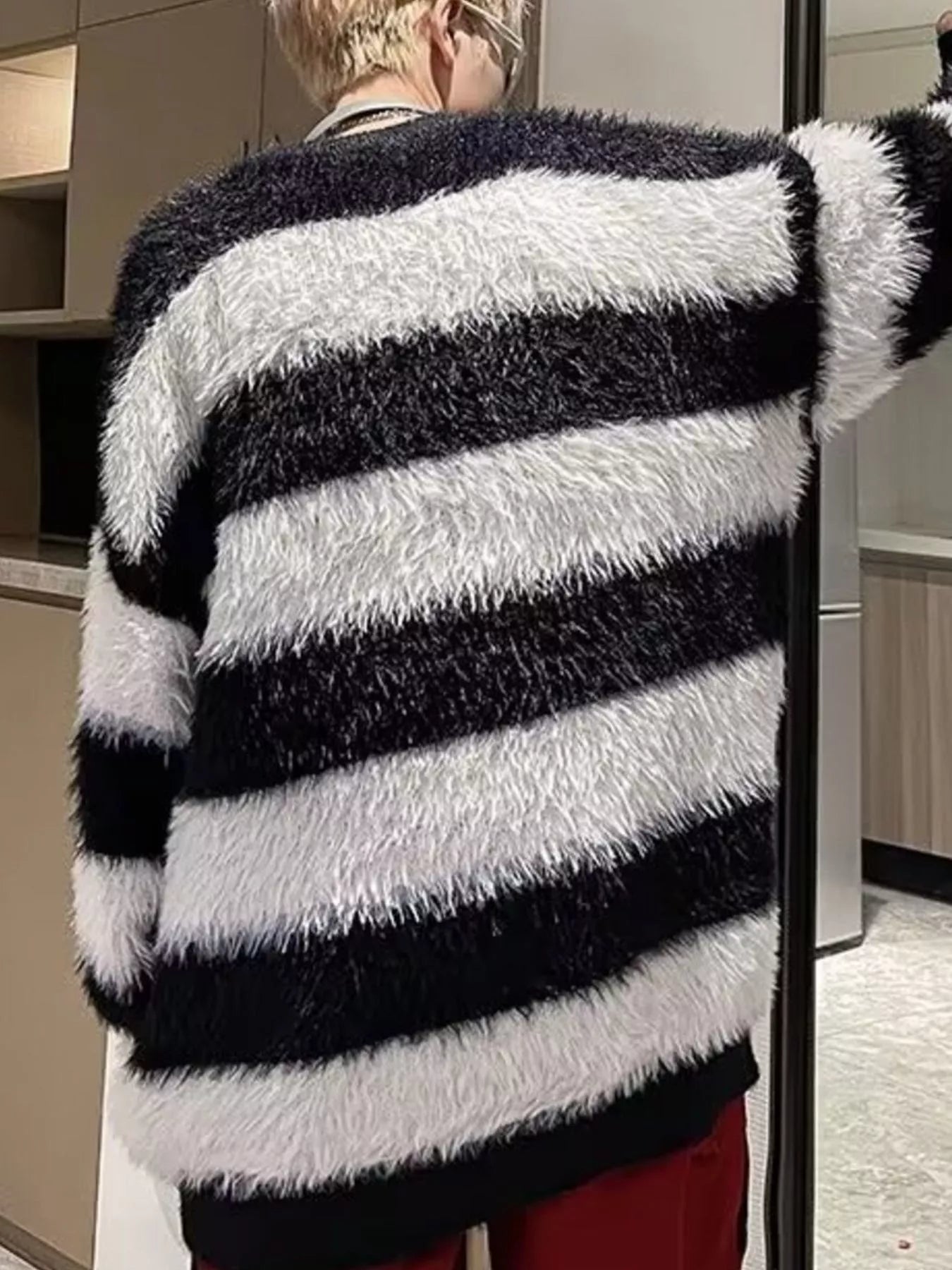 Men's Striped Fuzzy Knit Pullover Sweater by Trendsi