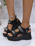 Rhinestone Open Toe Wedge Sandals by Trendsi