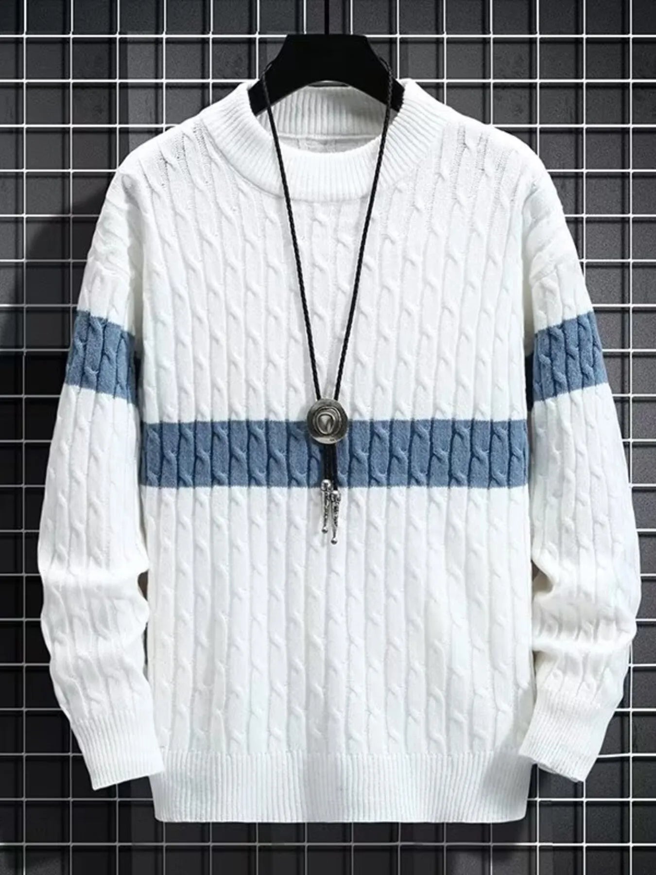 Men's Plus Size Color Block Round Neck Sweater by Trendsi