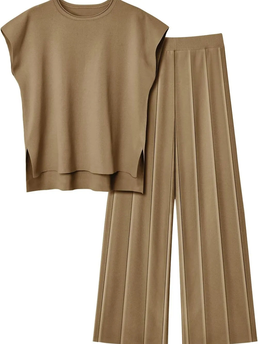 Round Neck Cap Sleeve Top and Pants Knit Set by Trendsi