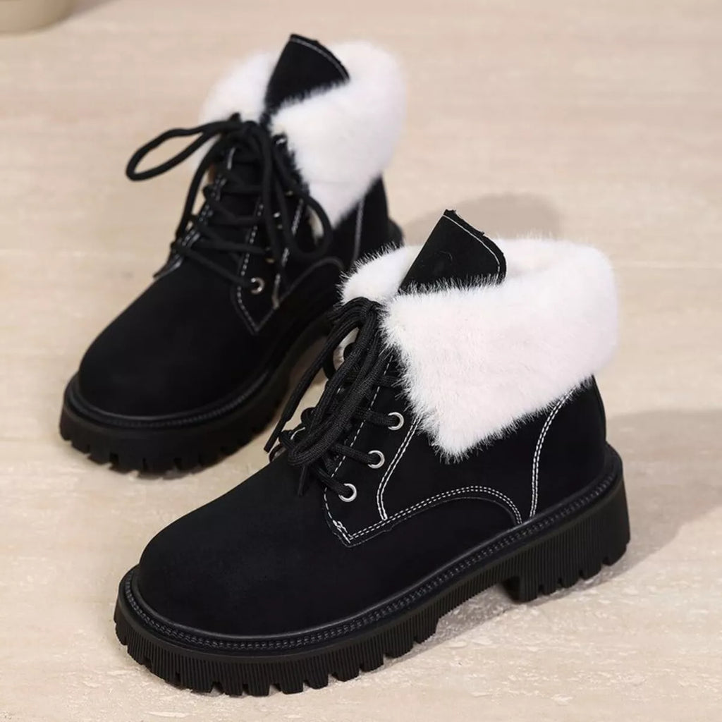 Lace Up Round Toe Block Heels Boots by Trendsi