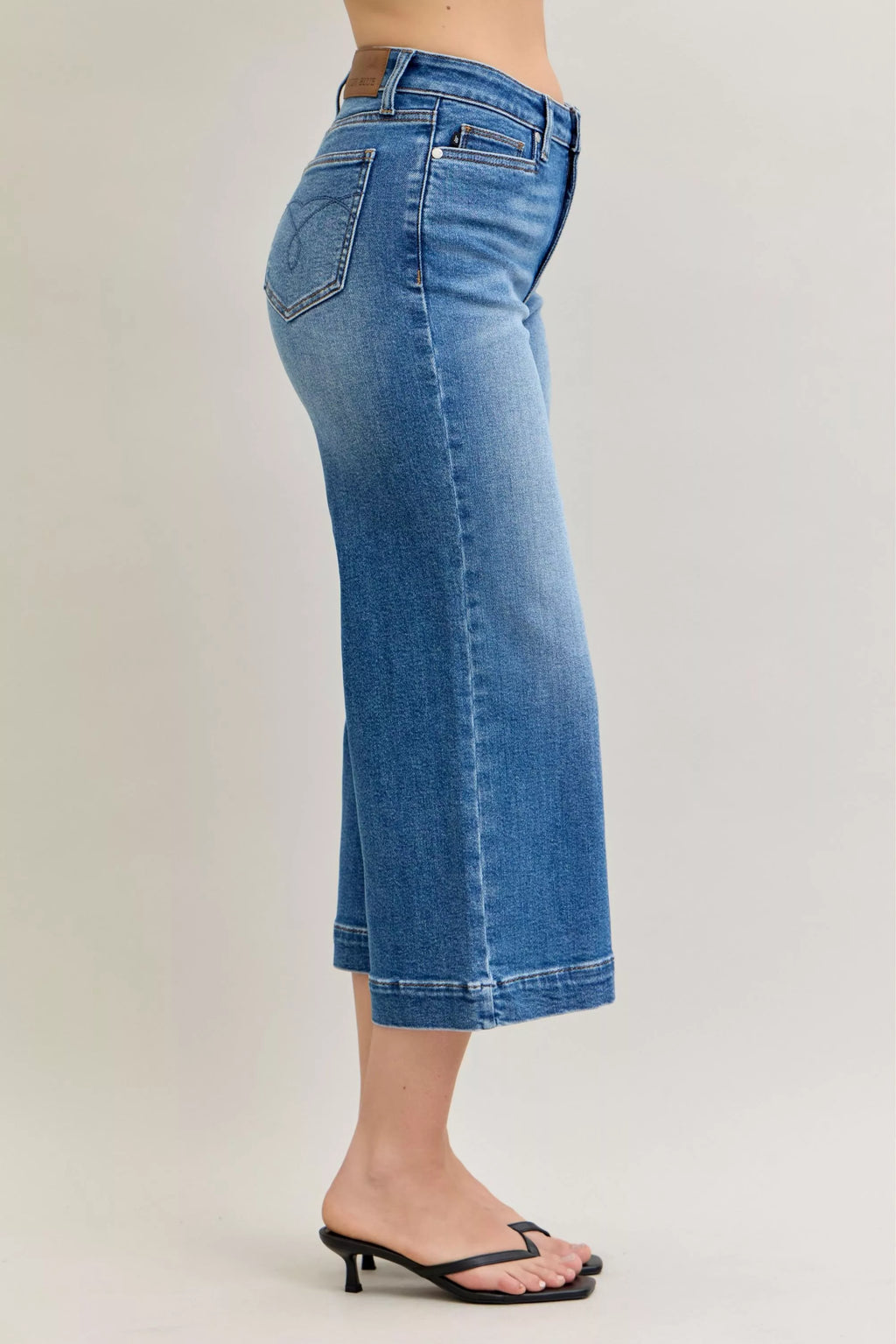 Judy Blue Mid Rise Crop Wide Leg Jeans by Trendsi