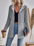 Drawstring Textured Zip Up Drawstring Hooded Jacket by Trendsi