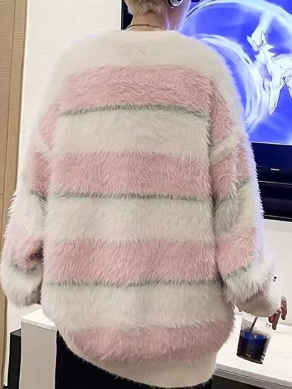 Men's Striped Fuzzy Knit Pullover Sweater by Trendsi
