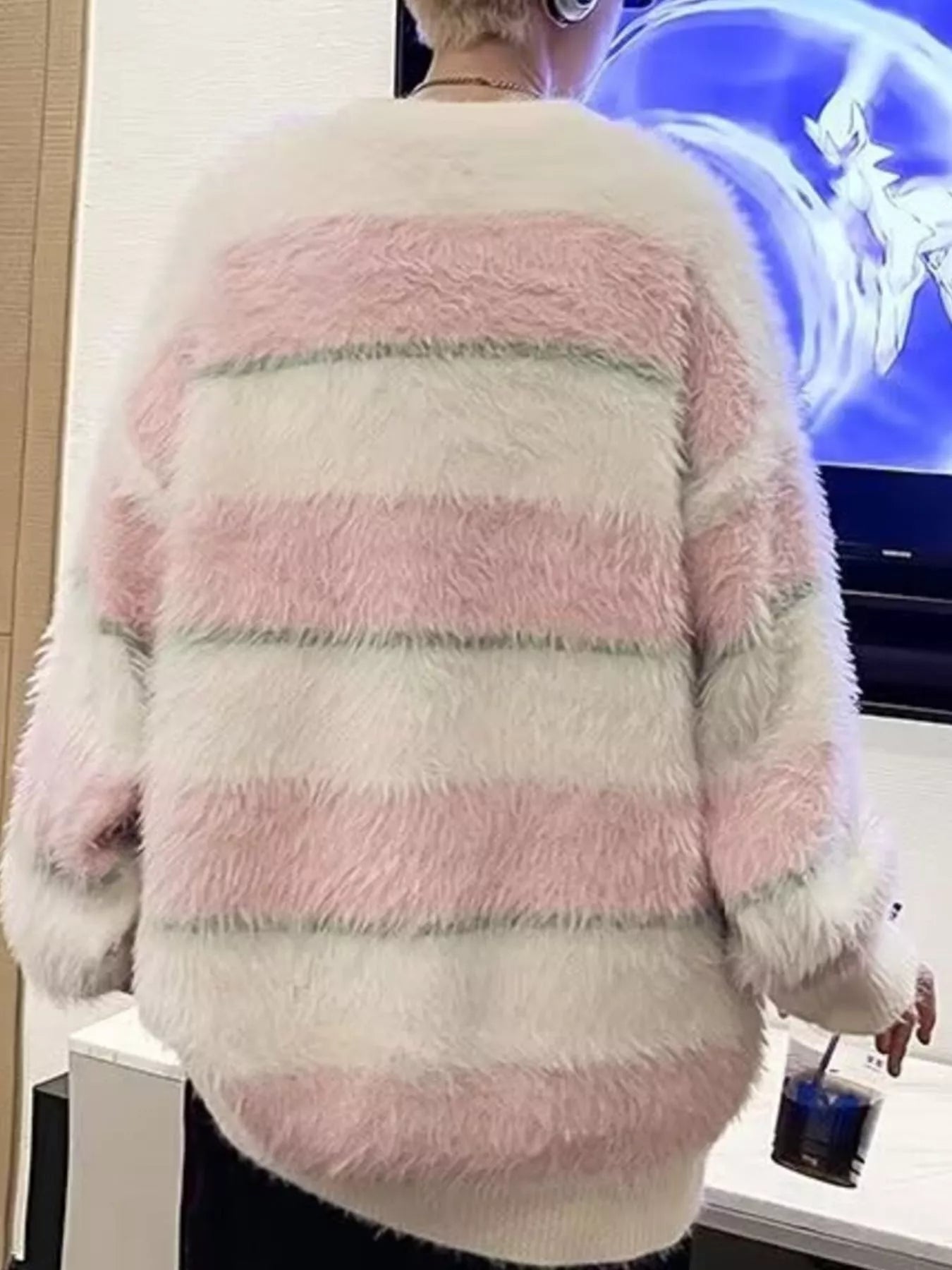 Men's Striped Fuzzy Knit Pullover Sweater by Trendsi