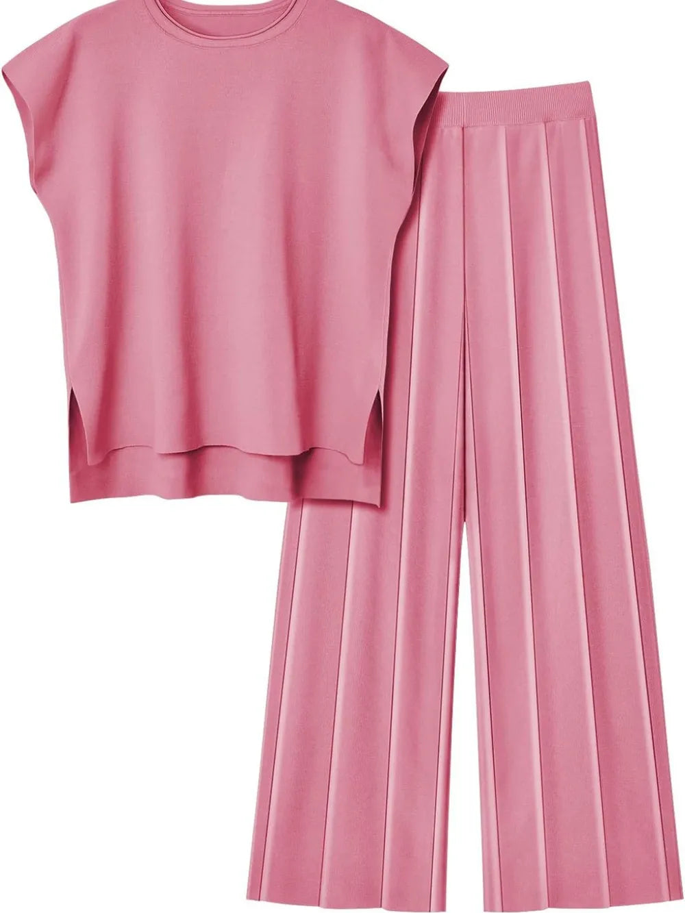 Round Neck Cap Sleeve Top and Pants Knit Set by Trendsi