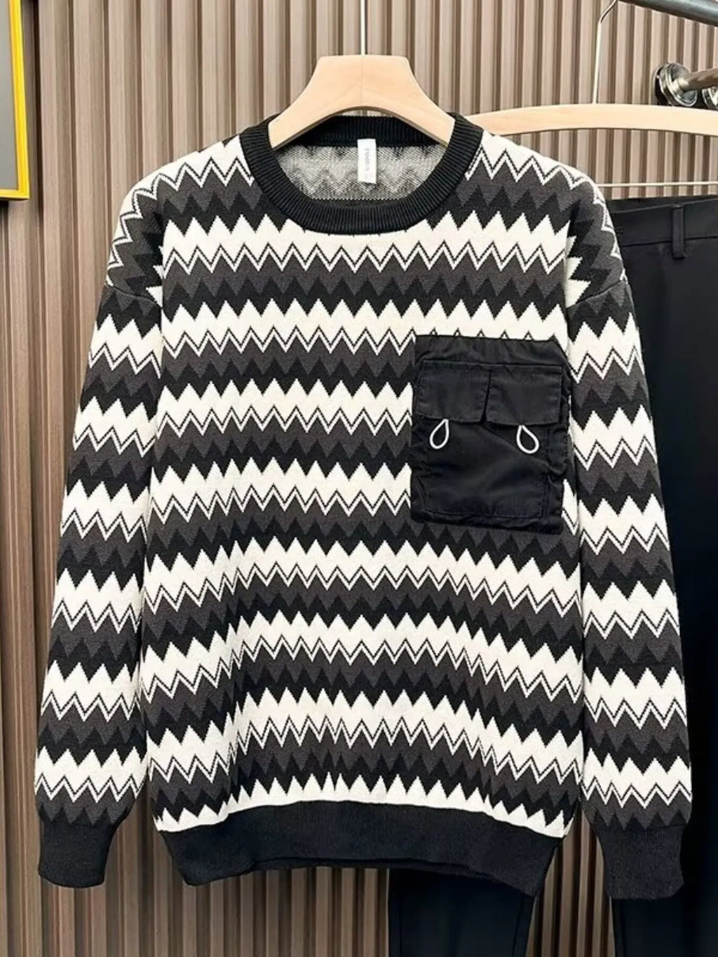 Men's Plus Size Striped Round Neck Sweater by Trendsi