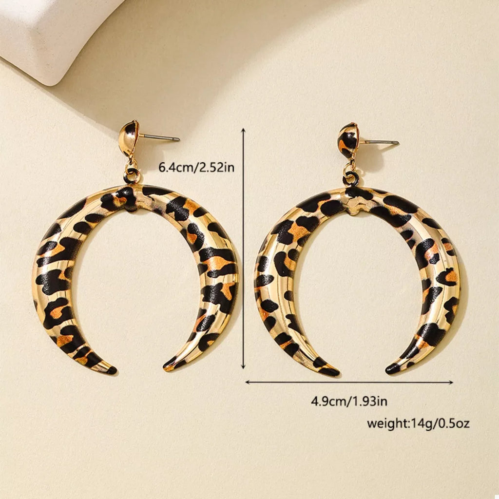 Leopard Crescent Dangle Earrings by Trendsi