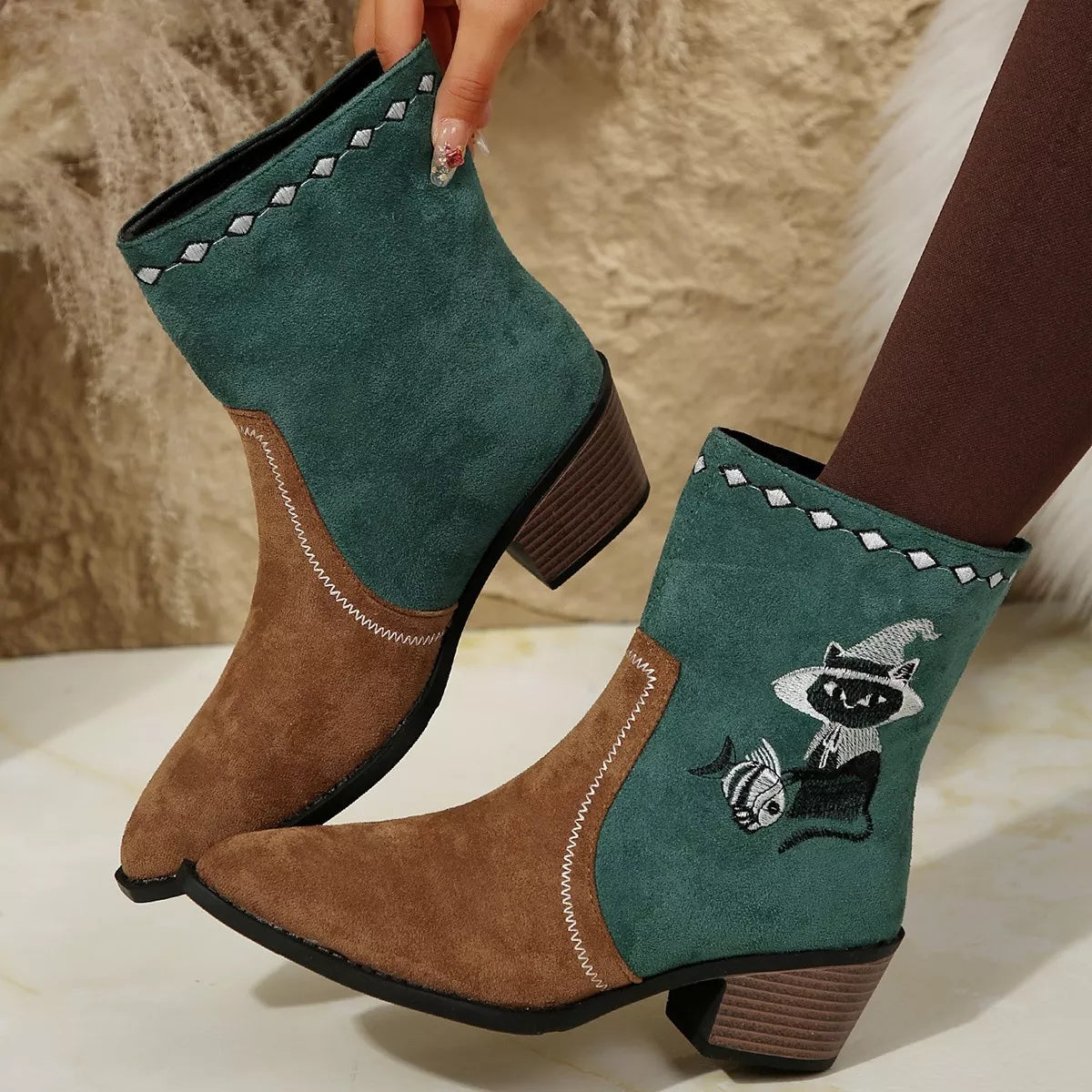 Western Cowboy Boots with Embroidered Design by Trendsi