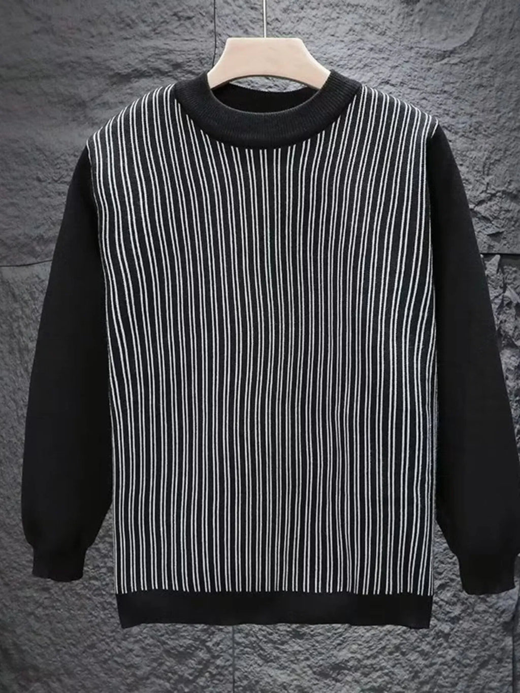 Men's Plus Size Striped Pattern Crew Neck Sweater by Trendsi