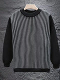 Men's Plus Size Striped Pattern Crew Neck Sweater by Trendsi