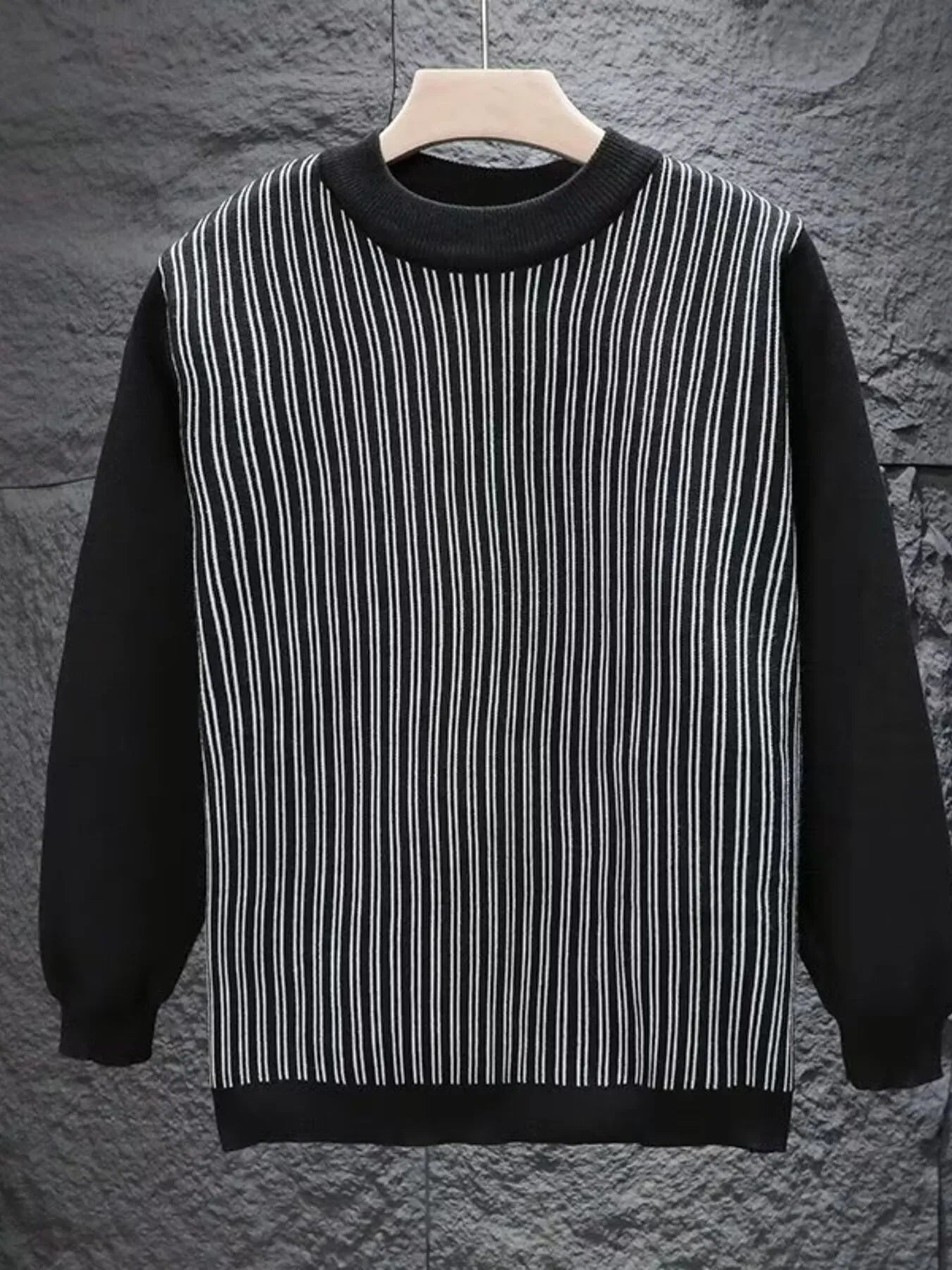 Men's Plus Size Striped Pattern Crew Neck Sweater by Trendsi