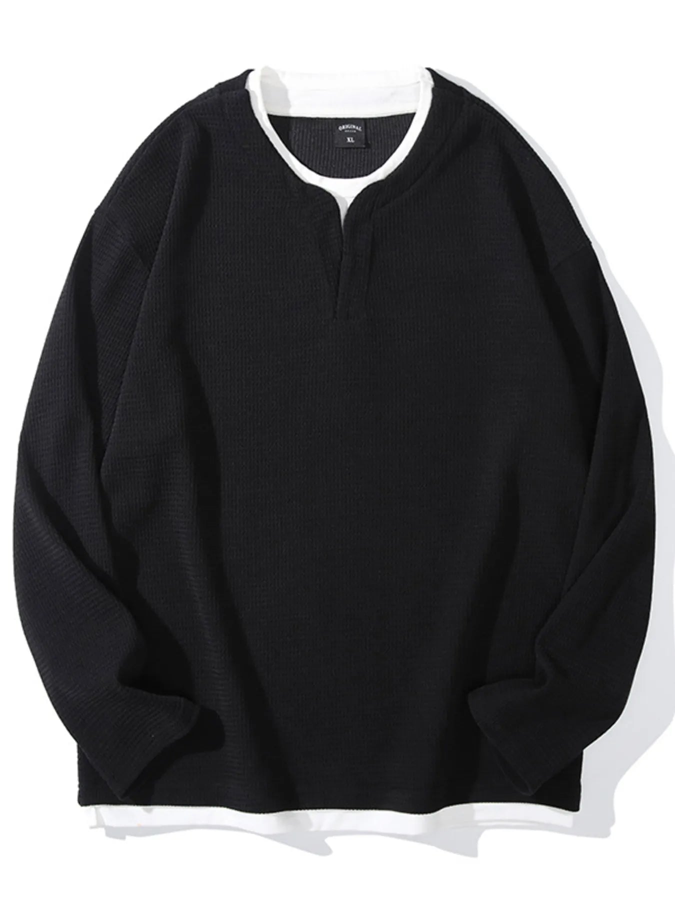 Men's Plus Size Waffle Knit Long Sleeve Top by Trendsi