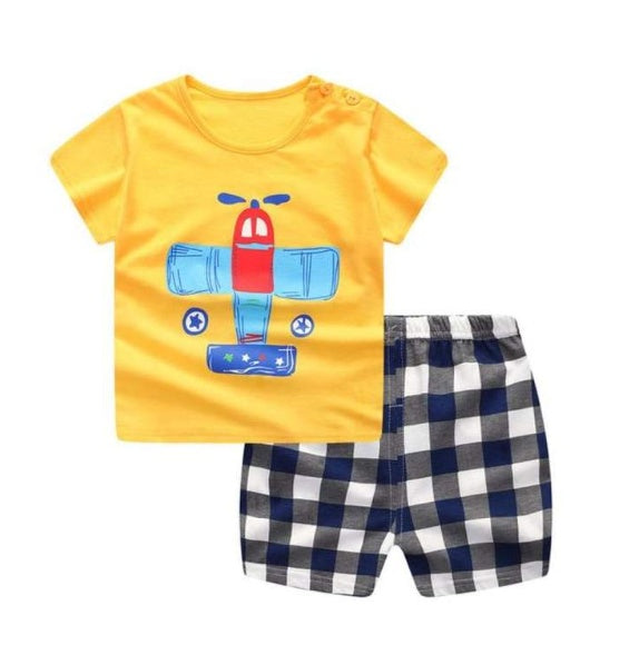 new children's summer children's clothing short-sleeved suit cotton boy girls small children cartoon summer two-piece by DC-THE CEO