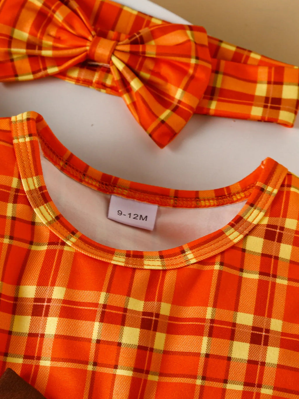 Children's Plaid Turkey Embroidered Bowknot Dress 3 Piece Set by Trendsi