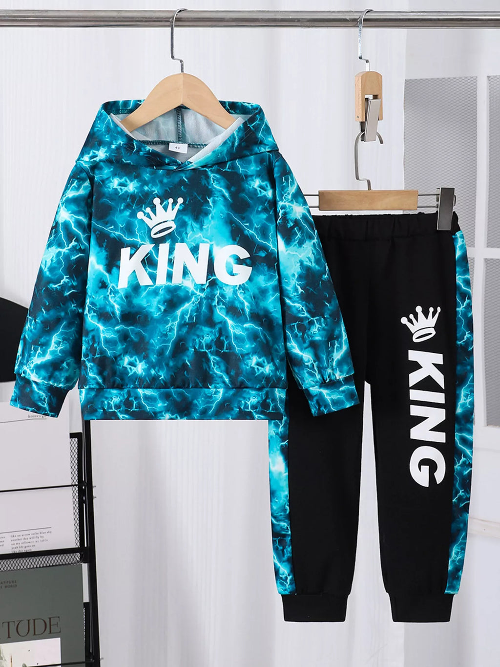 Children's King Letter Lightning Hoodie & Pants Set by Trendsi
