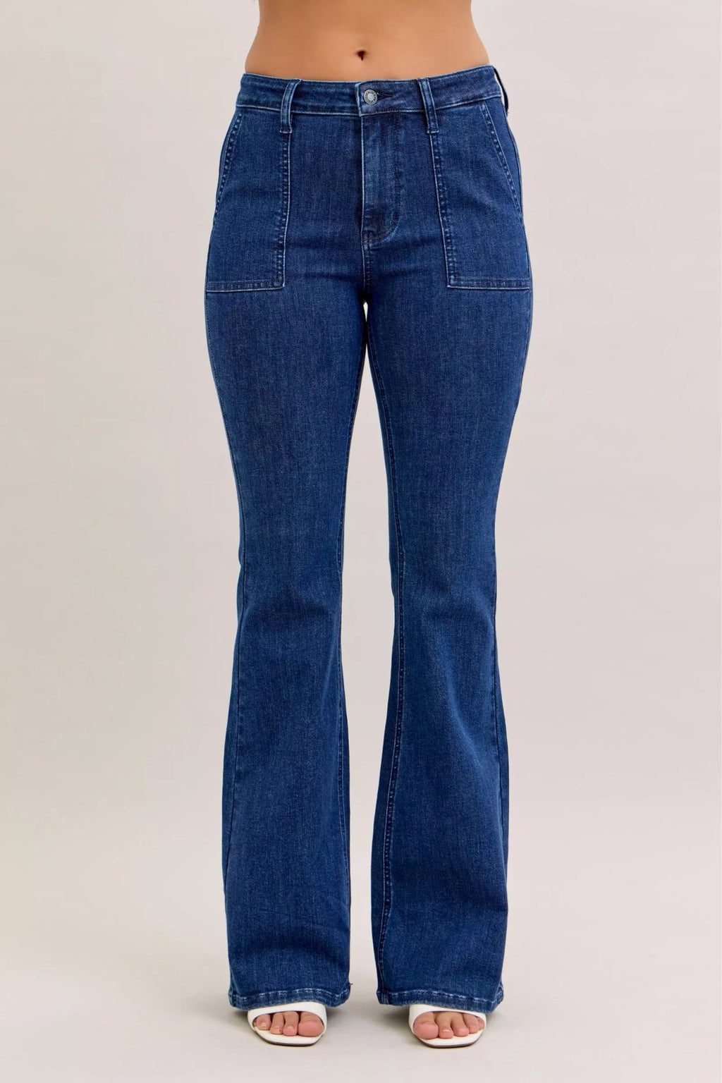 Judy Blue High Waist Flare Jeans with Front Patch Pockets by Trendsi