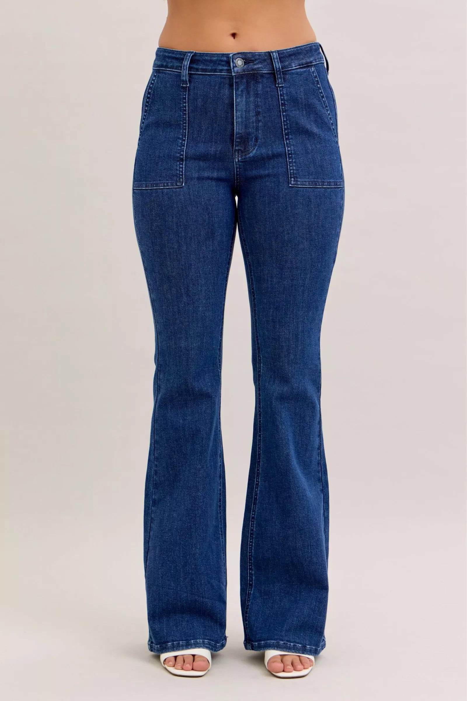 Judy Blue High Waist Flare Jeans with Front Patch Pockets by Trendsi