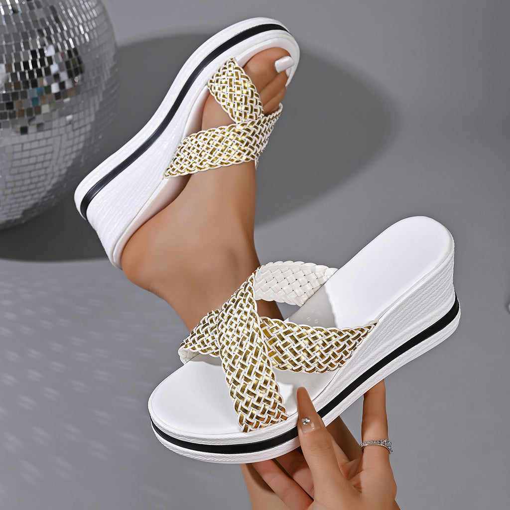 Woven Strap Wedge Sandals by Trendsi