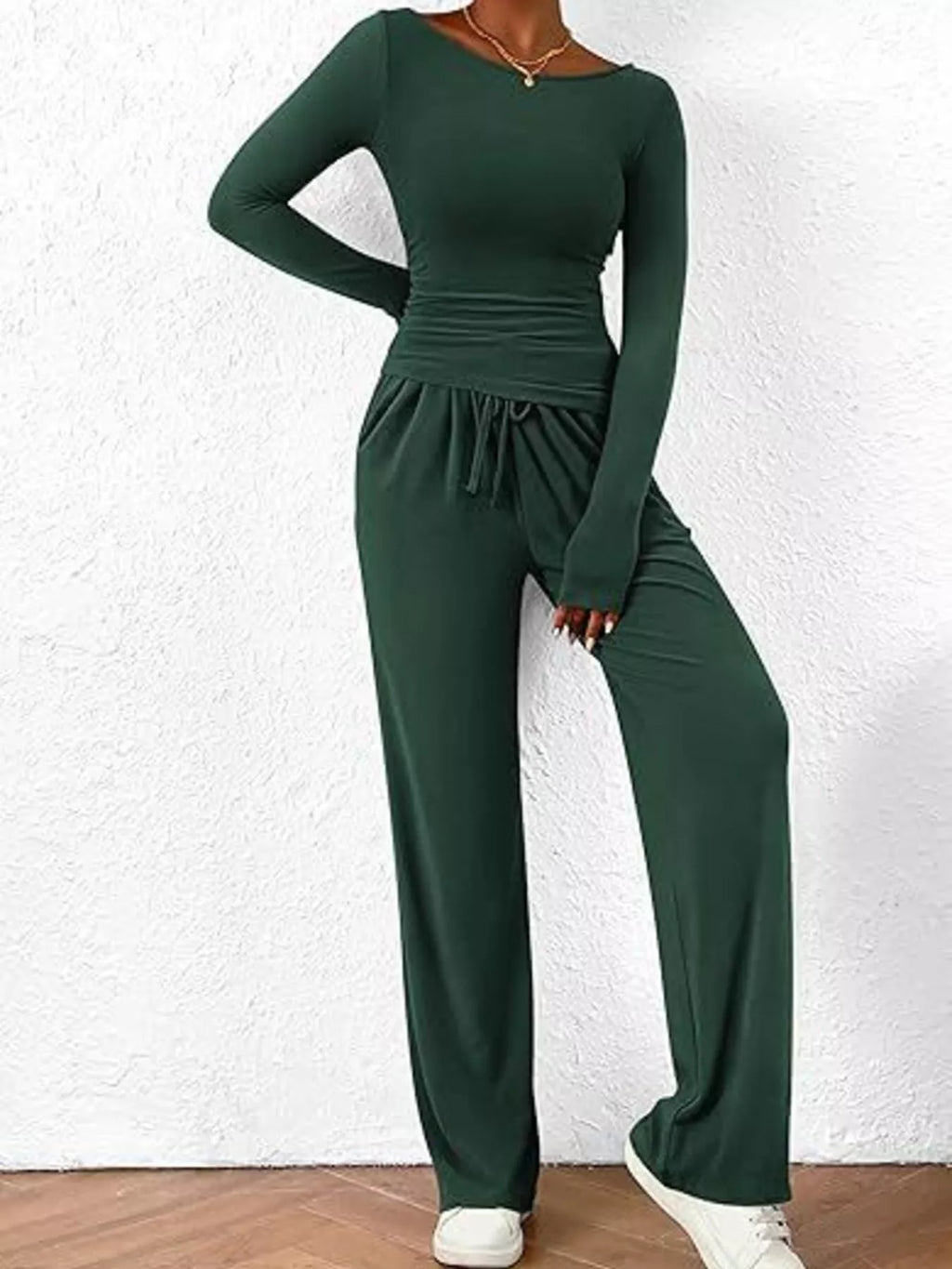 Long Sleeve Top and Wide Leg Pants Set by Trendsi