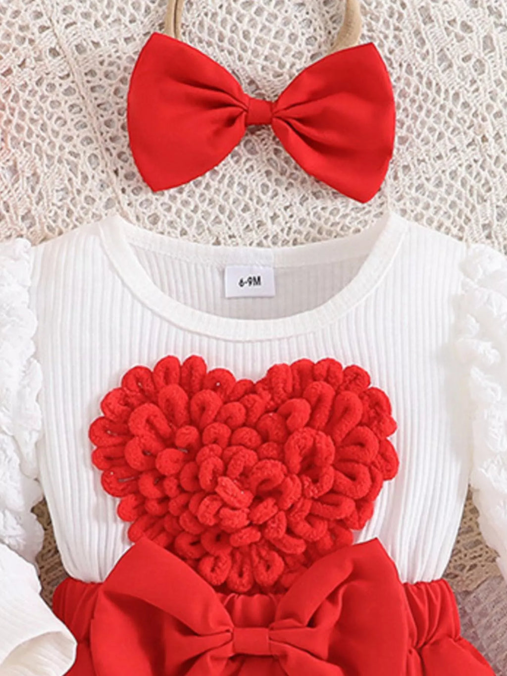 Children's Heart Bowknot Decor Dress with Headband by Trendsi
