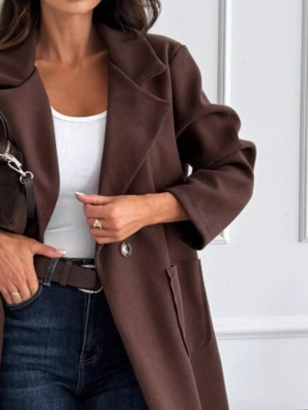 Long-Sleeve Single-Breasted Trench Coat by Trendsi