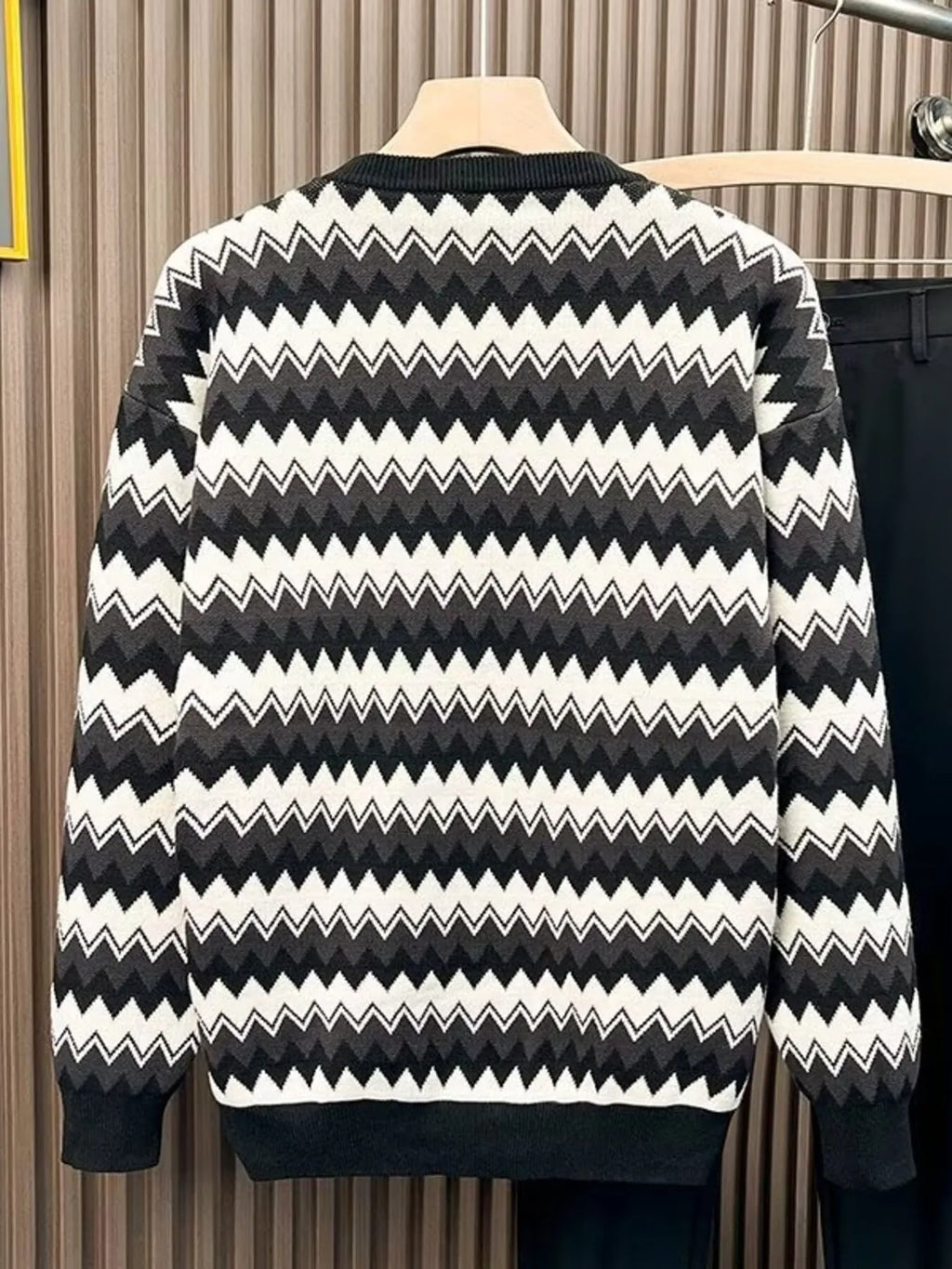 Men's Plus Size Striped Round Neck Sweater by Trendsi