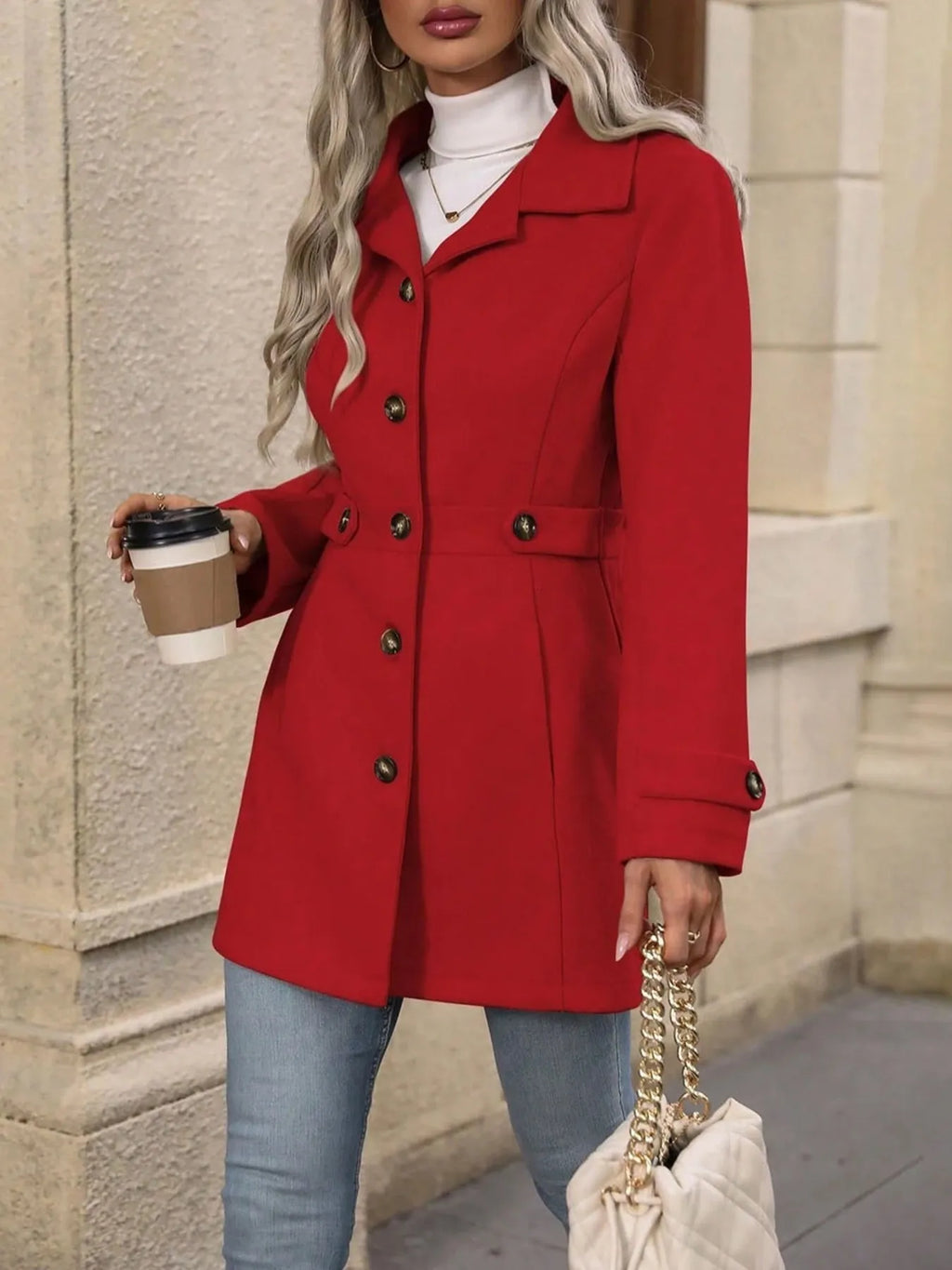 Button Up Long Sleeve Coat by Trendsi