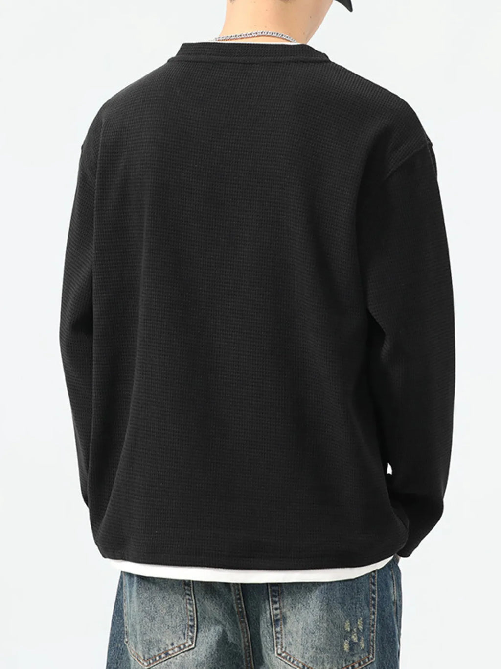 Men's Plus Size Waffle Knit Long Sleeve Top by Trendsi
