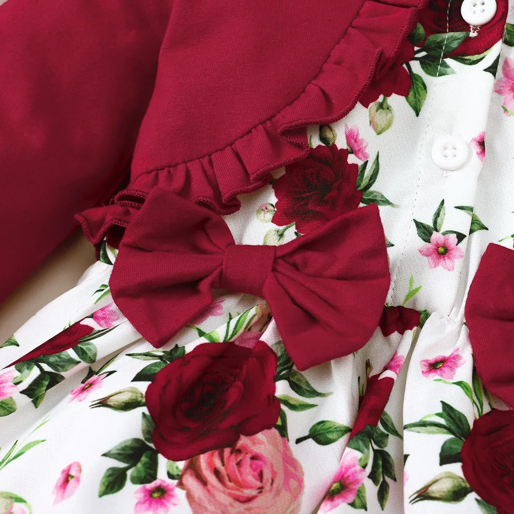 Frill Floral Round Neck Flounce Sleeve Dress by Trendsi